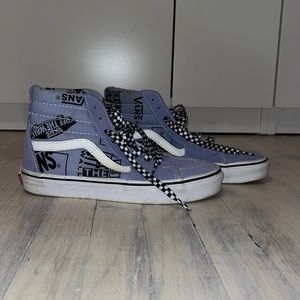 Rare baby blue/periwinkle vans with printed details on the sides!